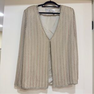 Vintage OLEG CASSINI Black Tie 100% Silk Jacket Blazer Beaded Sequin Size 12 L